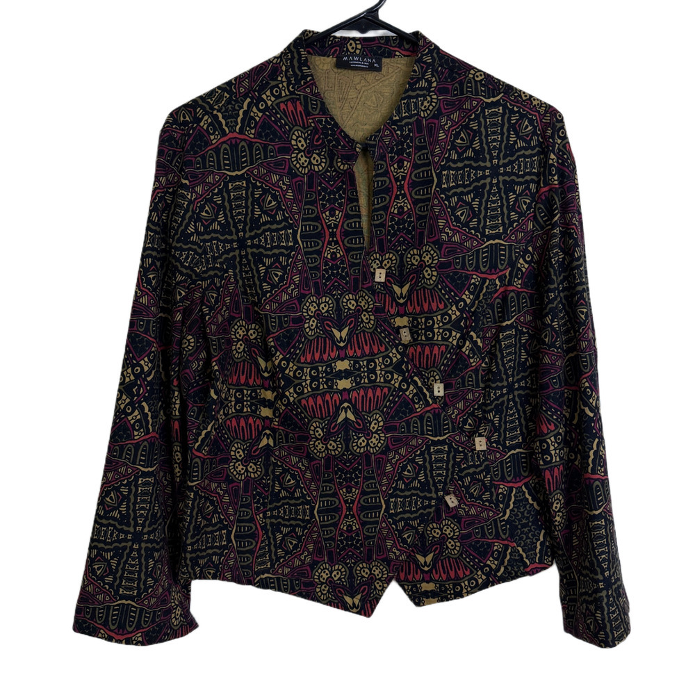 Los Banditos Jacket Womens Size XL Red Pattern Asymmetrical Asian Floral Mawlana
